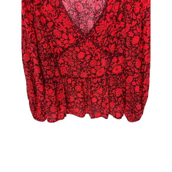 Knox Rose Red Metallic Floral Long Sleeve Deep V-Neck‎ Peasant Top Size XL - Picture 5 of 11